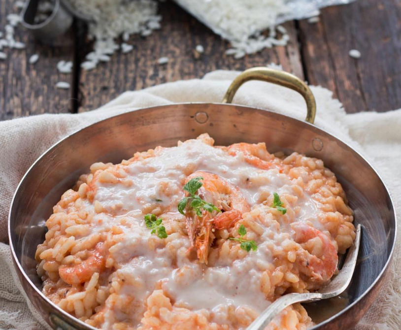 Risotto con crema di gamberi e stracchino